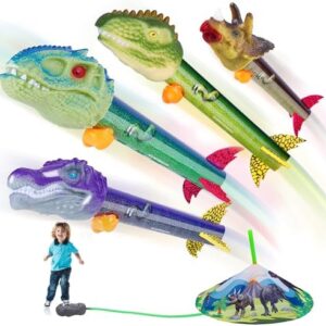 Dinosaur Toy Rocket Launcher for Kids – Launch Up to 100 Ft, 4 Rockets…